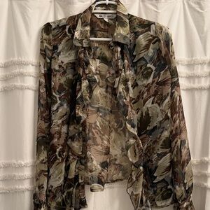 Walter Baker Sheer Ruffle Blouse in Olive, Brown, Gray